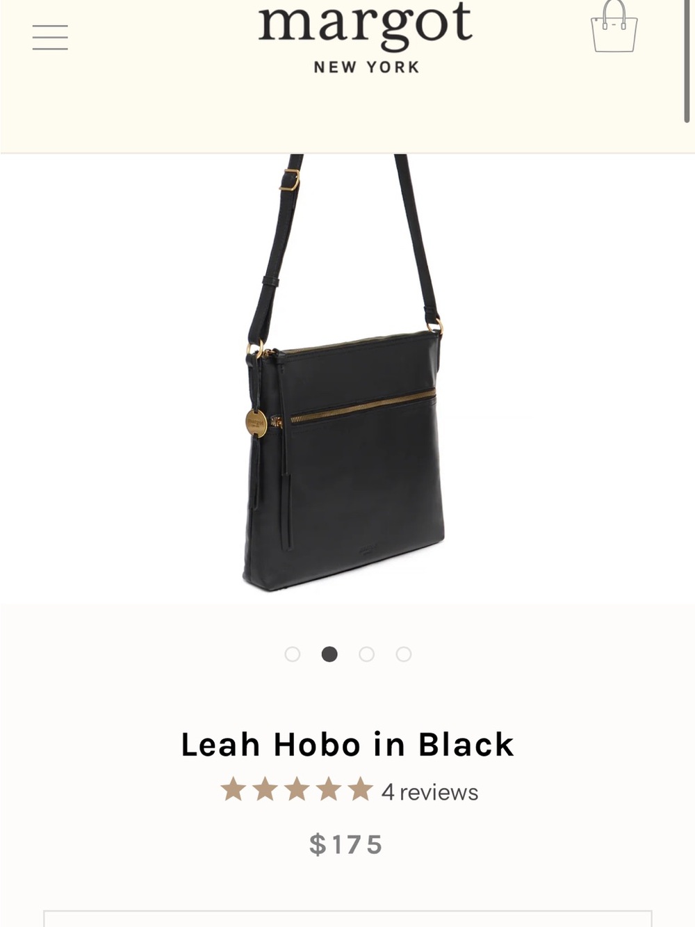 Margot Leah Hobo Shoulder Bag in Black with Gold Hardware